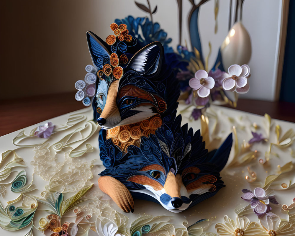 Intricate Paper Quilling Art: Foxes with Floral Patterns