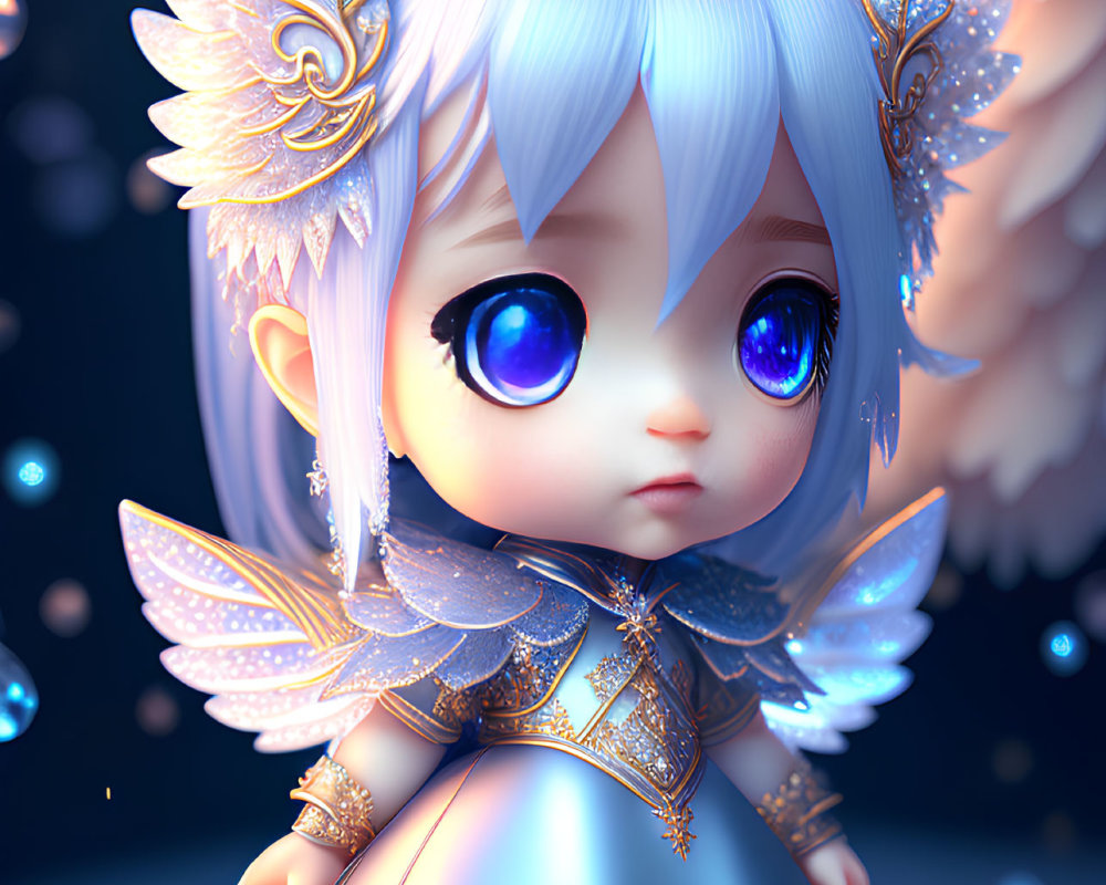 Adorable Chibi-Style Character with Purple Hair and Fairy Wings