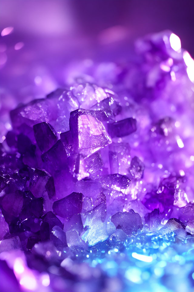 Vivid Purple and Blue Crystals with Natural Facets in Soft-focus Background