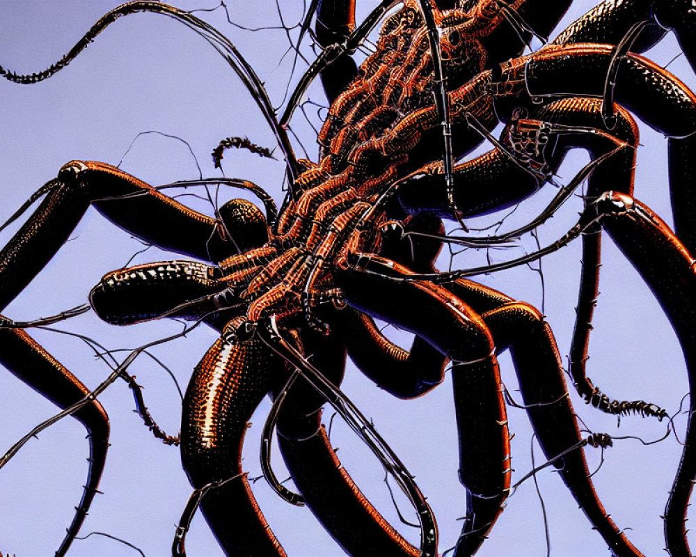 Detailed Mechanical Spider Entity Against Clear Blue Sky