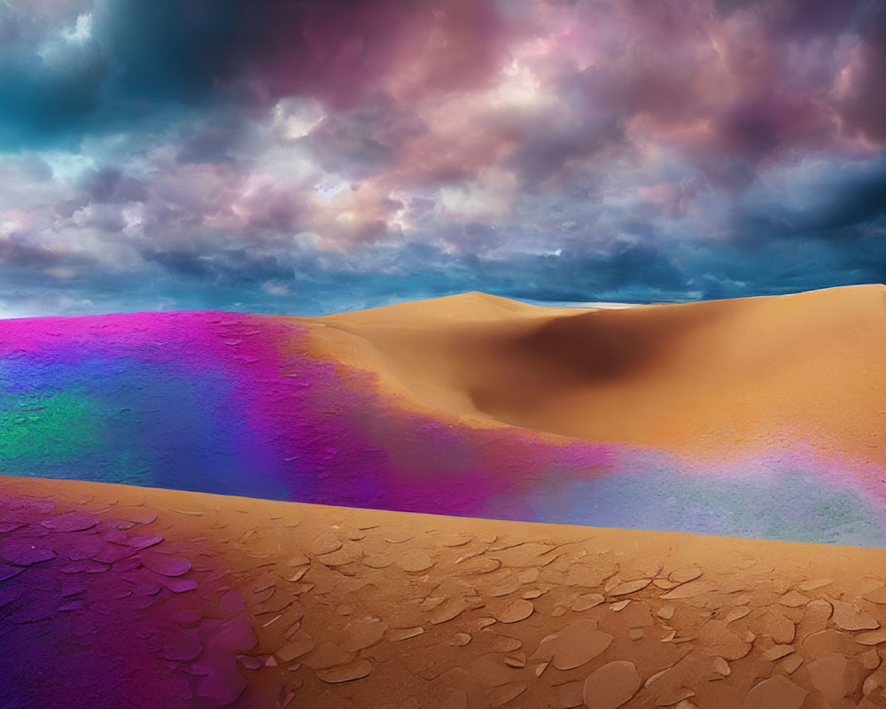 Vibrant gradient colors in surreal desert landscape