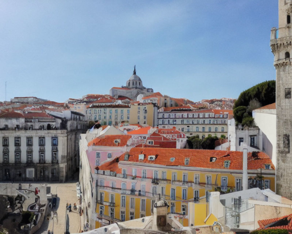 Panoramic view of Lisbon's historic buildings with terracotta roofs