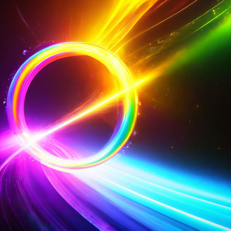 Colorful Glowing Loop on Dark Background with Light Streaks