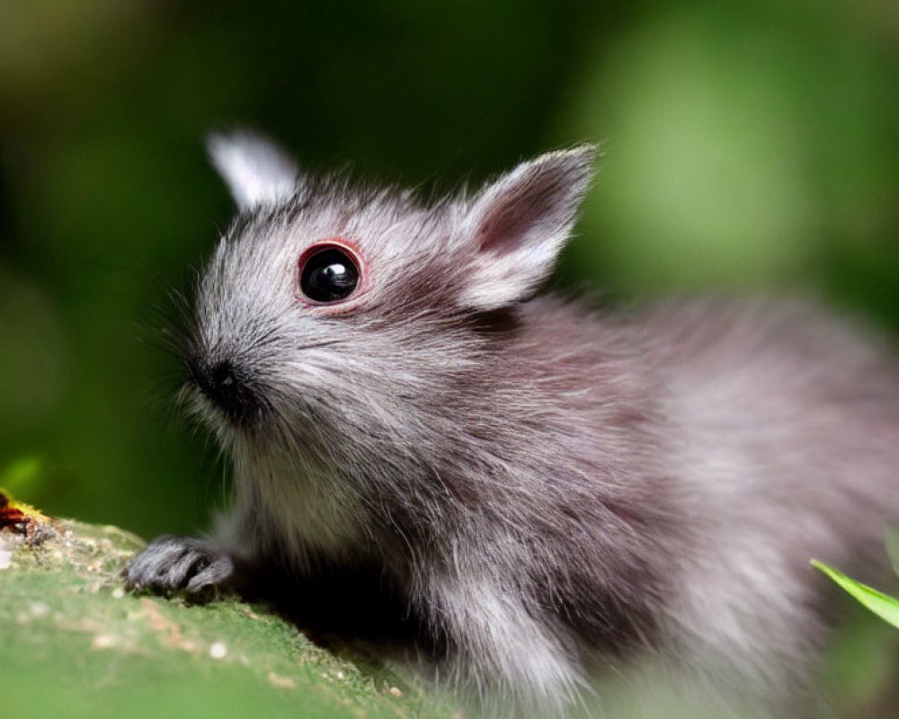 Fluffy Gray Rodent Peeking Over Green Surface