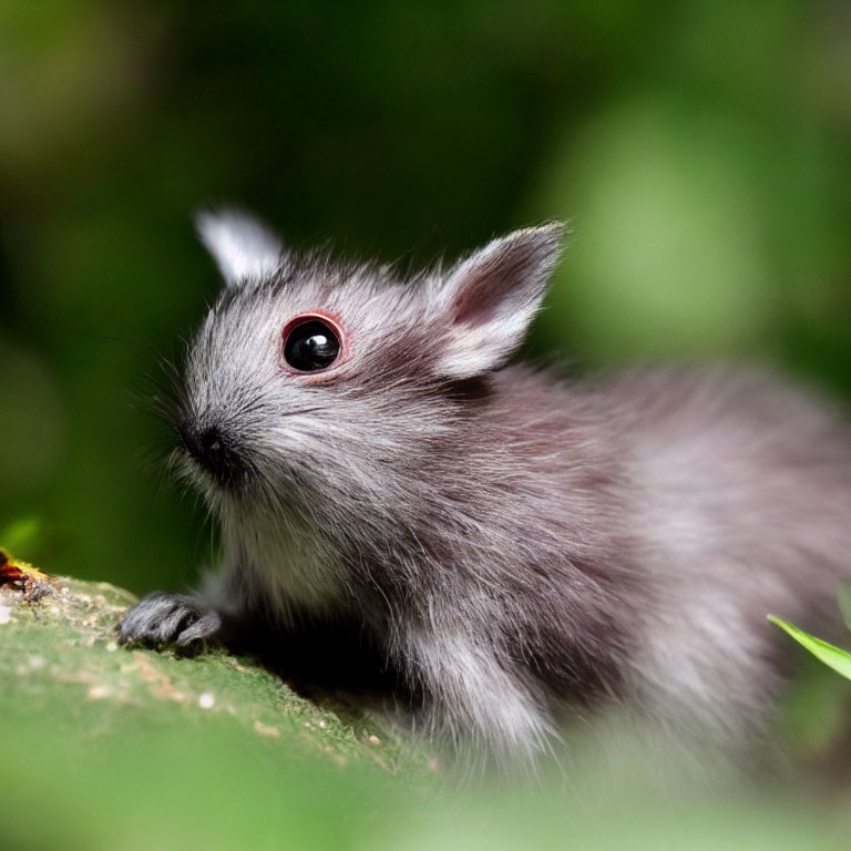 Fluffy Gray Rodent Peeking Over Green Surface