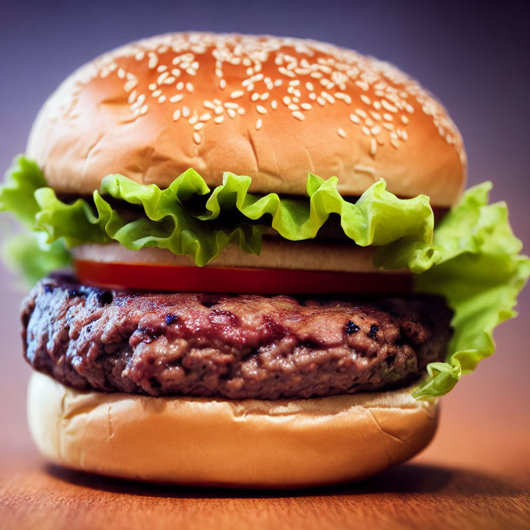 Classic Burger with Sesame Bun, Lettuce, Tomato, and Beef Patty