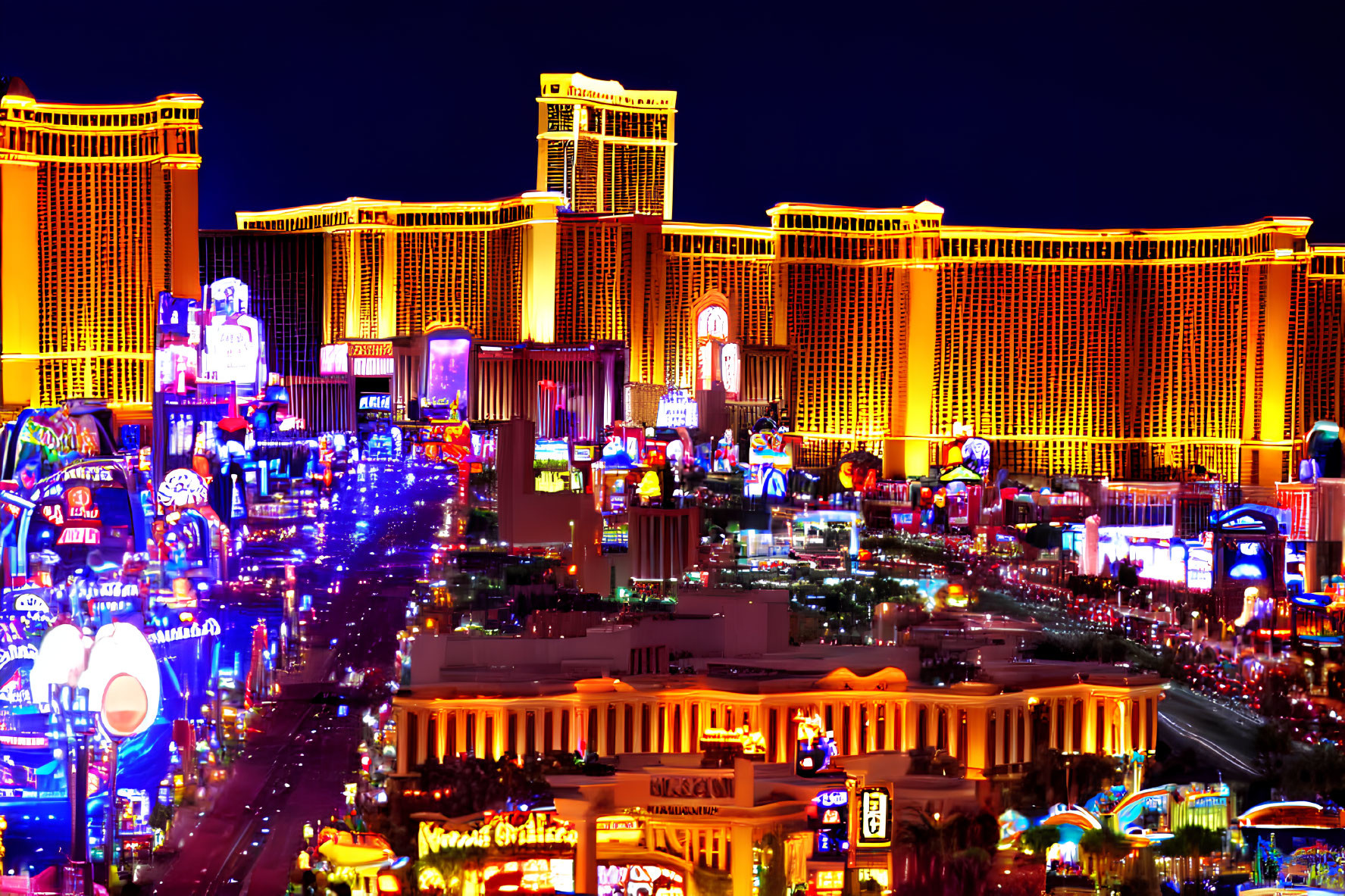 Vibrant Las Vegas Strip at Night with Neon Lights