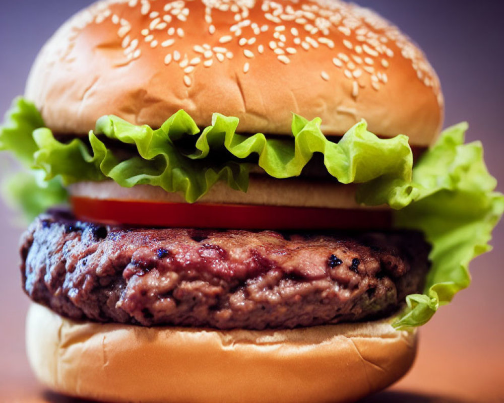 Classic Burger with Sesame Bun, Lettuce, Tomato, and Beef Patty