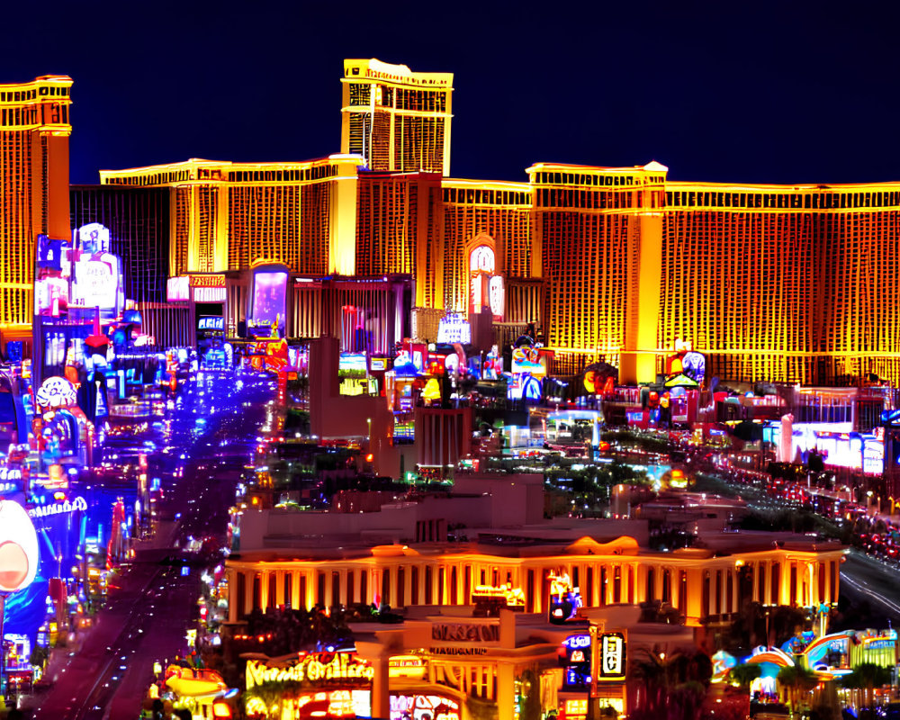 Vibrant Las Vegas Strip at Night with Neon Lights