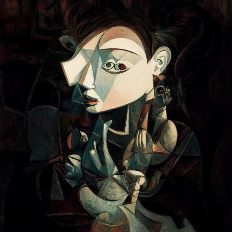 Abstract Cubist Woman Portrait in Muted Colors