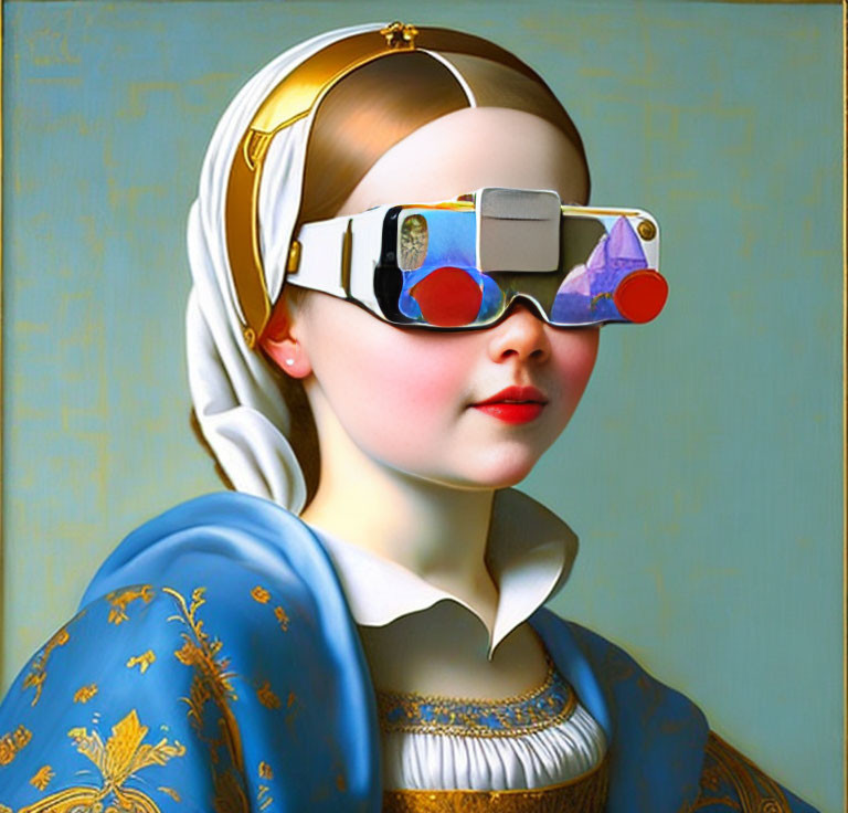 Modern reinterpretation of a classic painting with futuristic glasses