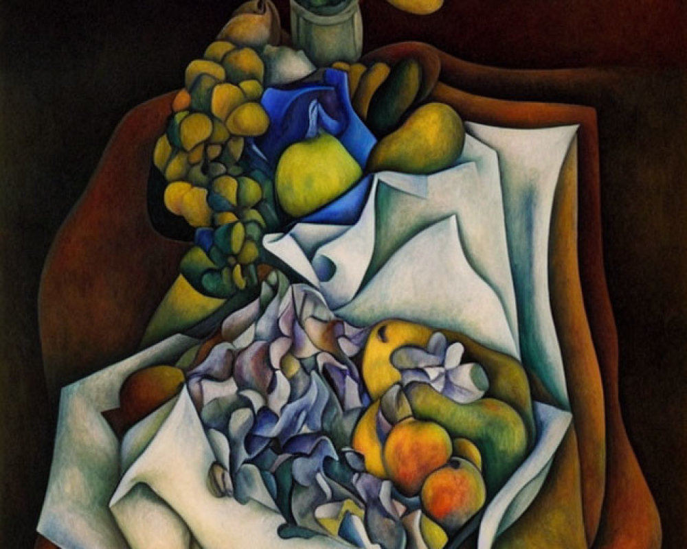 Still Life Painting: Draped Table, Flowers, Fruits, Shadows