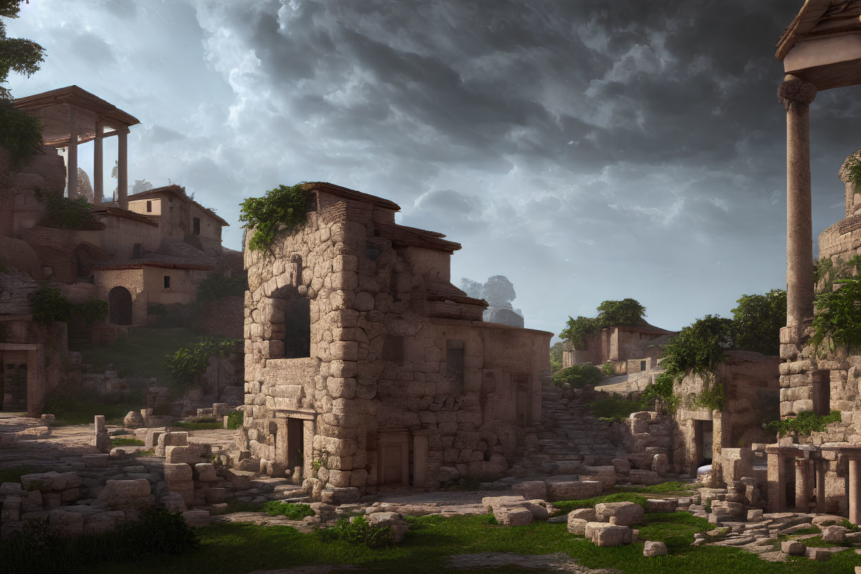 Dramatic Sky Over Ancient Deserted Ruins