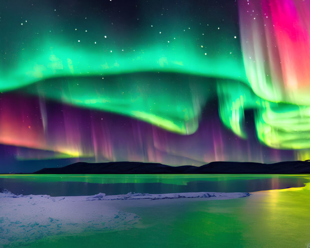 Spectacular Aurora Borealis Over Icy Landscape