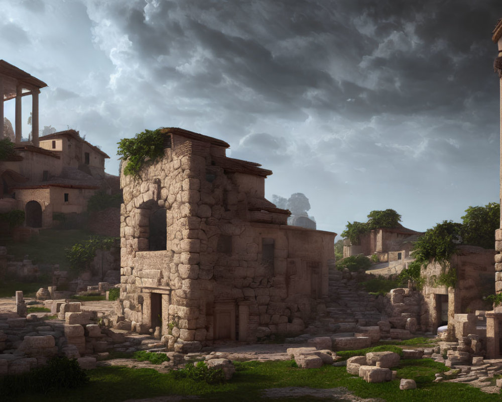 Dramatic Sky Over Ancient Deserted Ruins