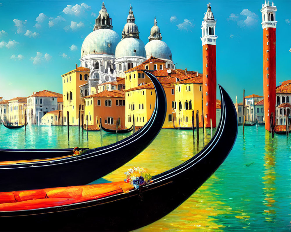 Venice painting: Gondola and Basilica di Santa Maria della Salute