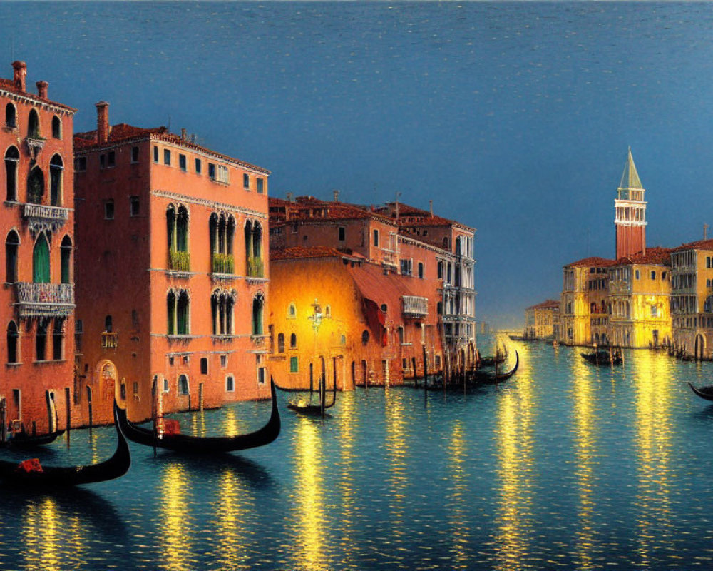 Venice Evening Scene with Gondolas and Sunset Glow