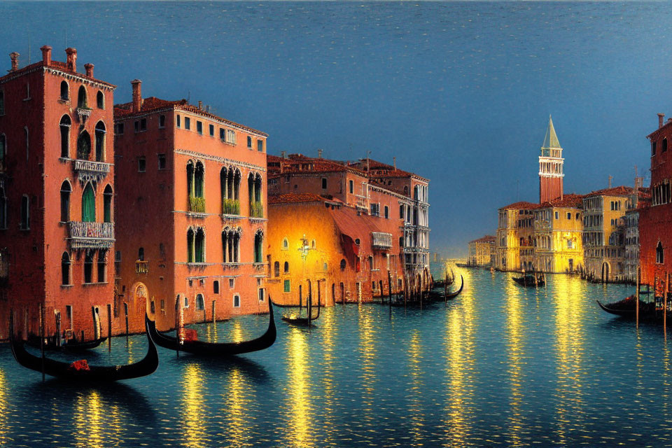 Venice Evening Scene with Gondolas and Sunset Glow