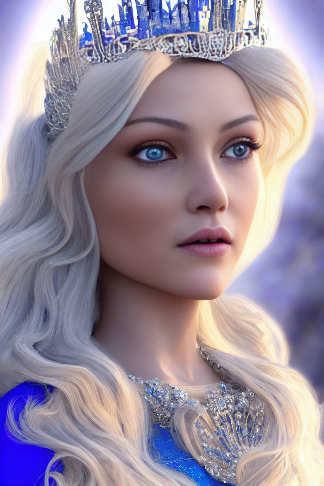 Fantasy Ice Queen with Blue Eyes and Crystal Tiara