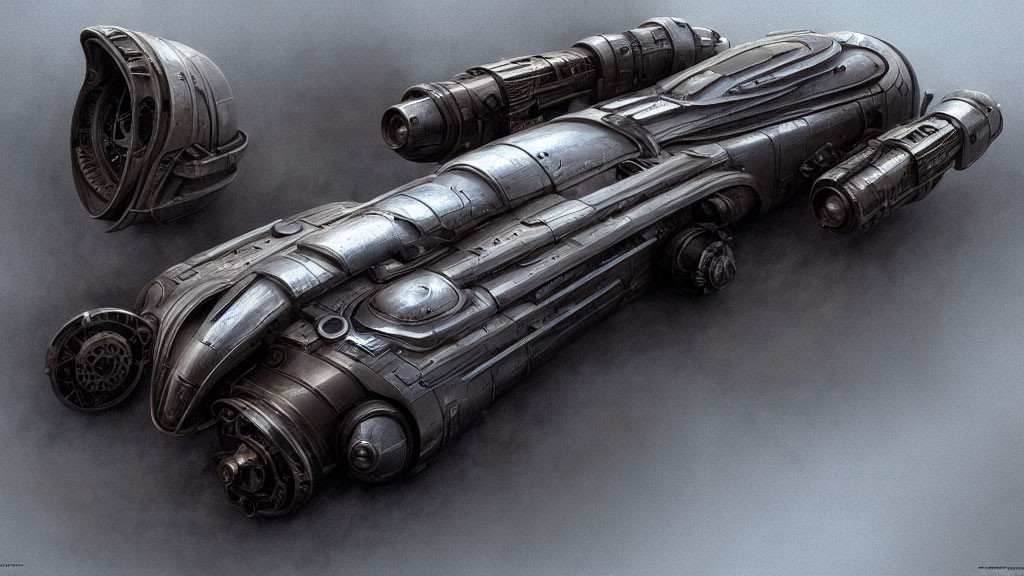 Detailed Drawing of Futuristic Spaceship with Sleek Design and Multiple Engines