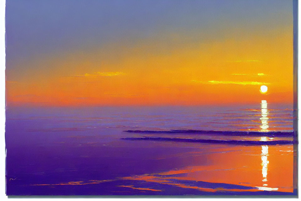 Tranquil Beach Sunset with Orange and Purple Hues