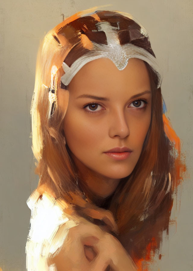 Digital painting of woman with brown hair and crown headpiece