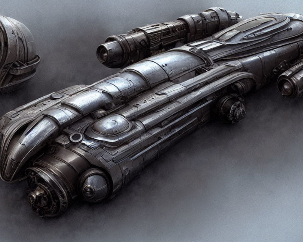 Detailed Drawing of Futuristic Spaceship with Sleek Design and Multiple Engines