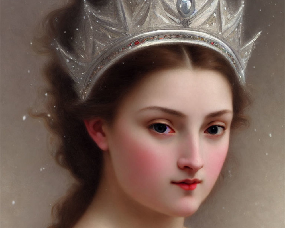 Serene woman with crystal crown in delicate painting