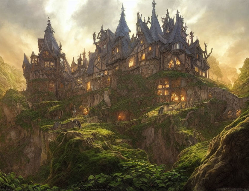 Elaborate Fantasy Castle on Lush Hillside