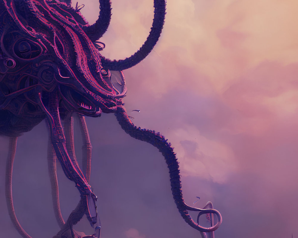 Giant tentacled creature overlooks futuristic cityscape