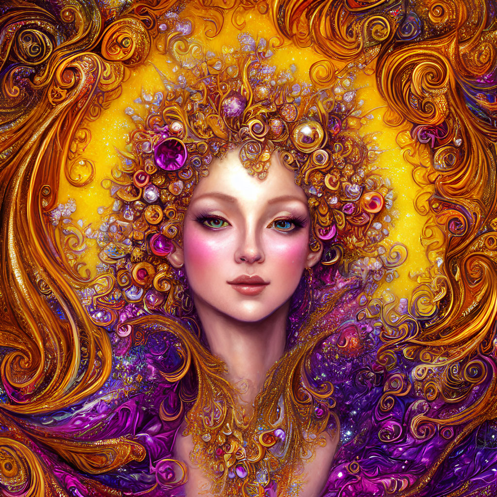 Ethereal Woman with Golden and Purple Crown