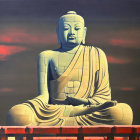 Serene large seated Buddha statue at sunset