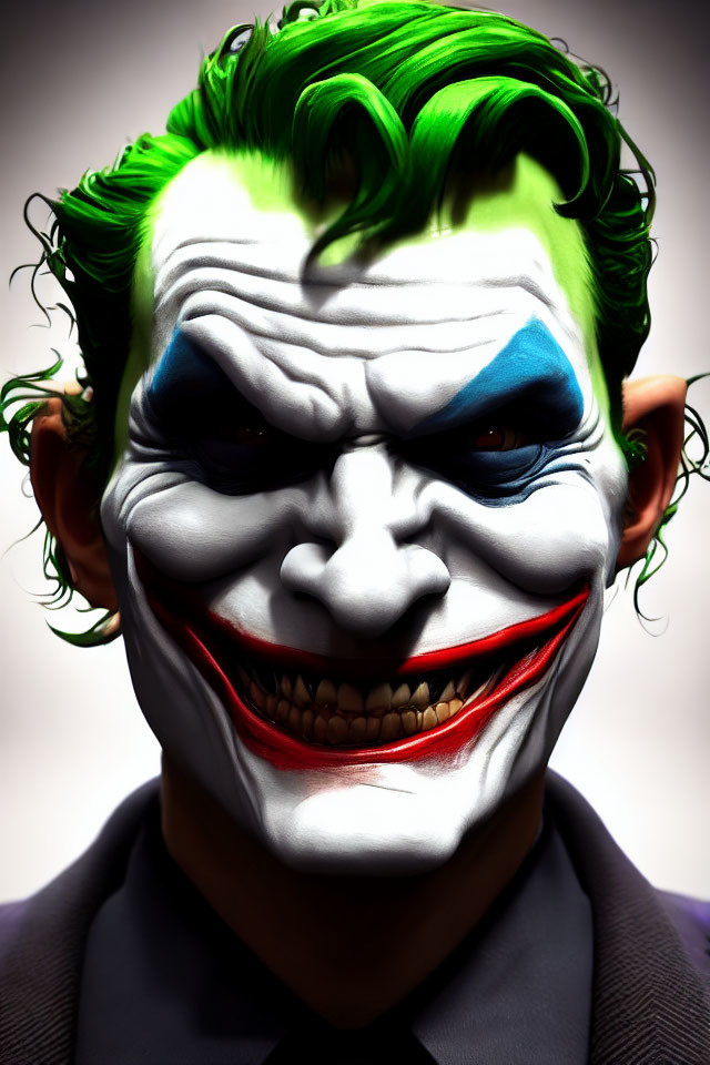 Detailed Close-Up of Person with Joker-Inspired Face Paint