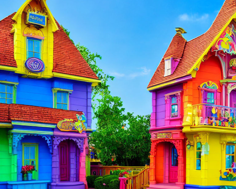 Colorful Cartoon-Style Houses in Whimsical Fantasy Setting