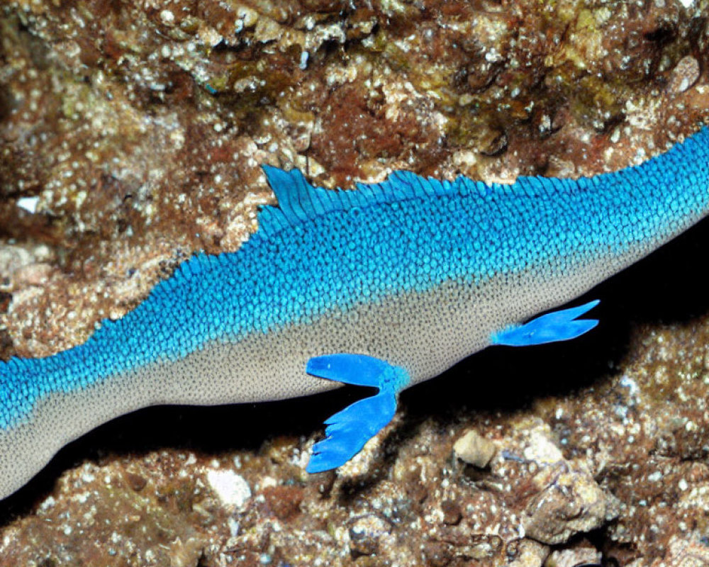 Blue-Spotted Fish Tail on Rocky Underwater Background