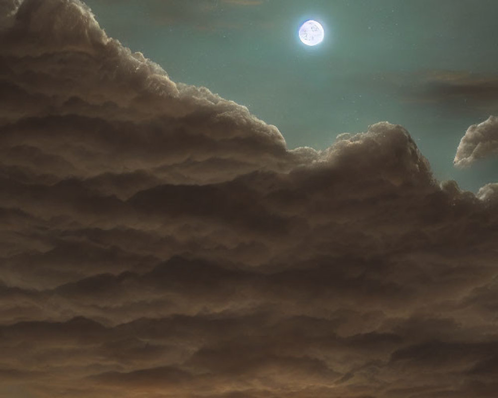 Surreal landscape with two moons, dark clouds, and reflective river