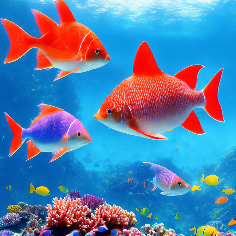 Colorful Tropical Fish Swimming Near Coral Reefs in Clear Blue Water