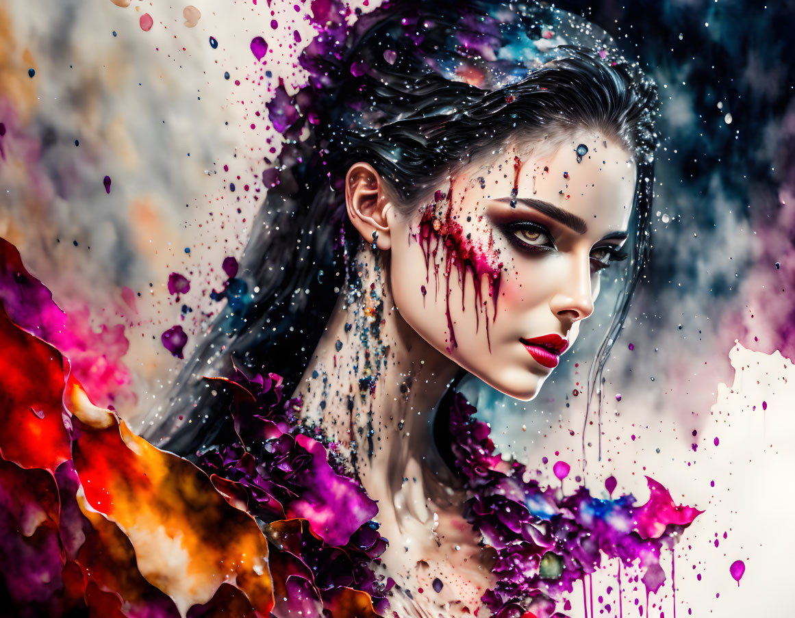 Colorful Digital Art Portrait Blending with Abstract Background