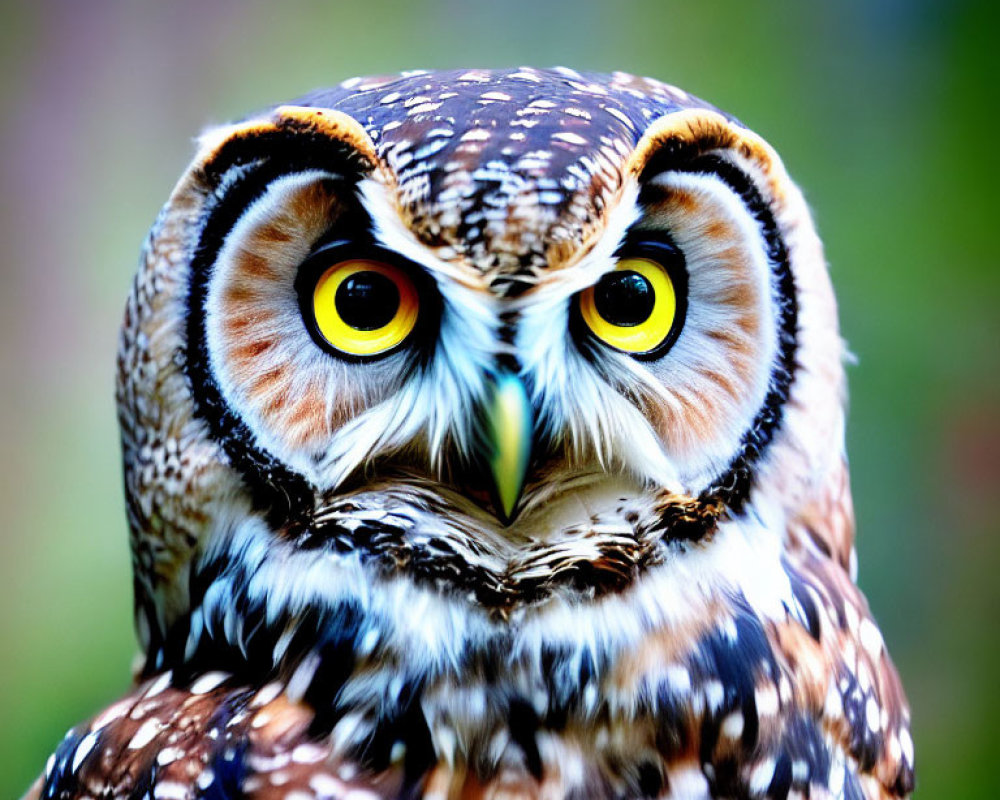 Detailed Image of Owl with Yellow Eyes and Brown Spotted Plumage
