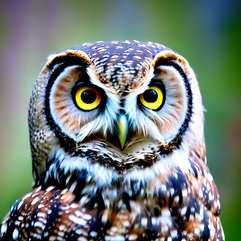 Detailed Image of Owl with Yellow Eyes and Brown Spotted Plumage