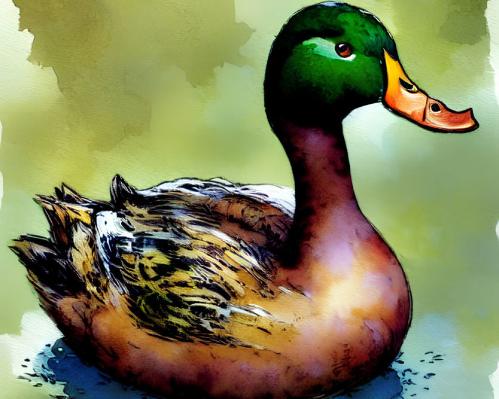 Vibrant Watercolor Illustration of Two Ducks