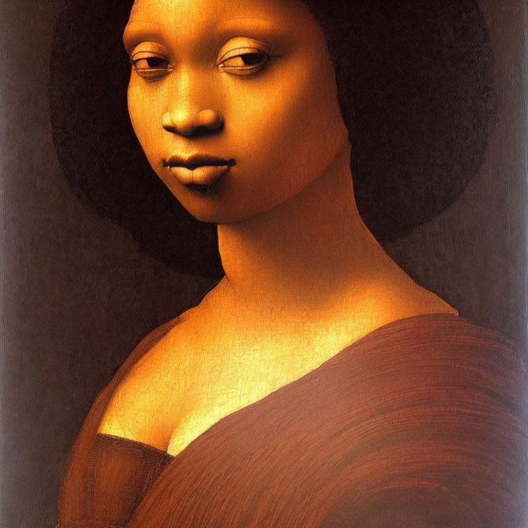 Portrait of Woman with Dark Skin and Full Lips in Serene Expression