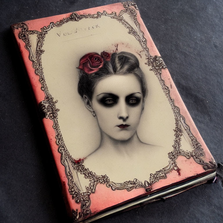 Vintage Gothic Book Cover: Pale Woman with Red Rose in Hair