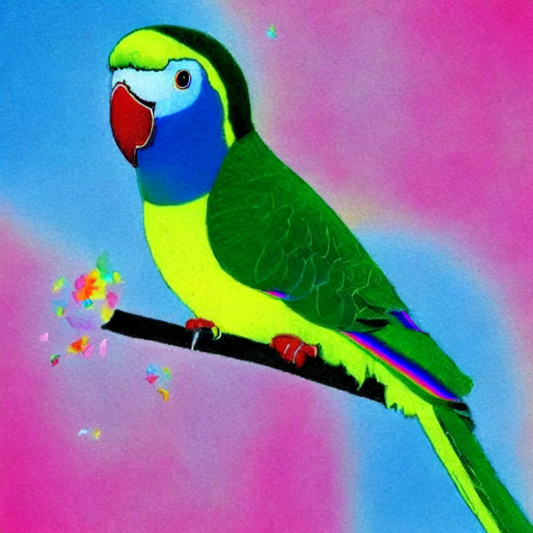 Vibrant Parrot Illustration on Branch with Abstract Background