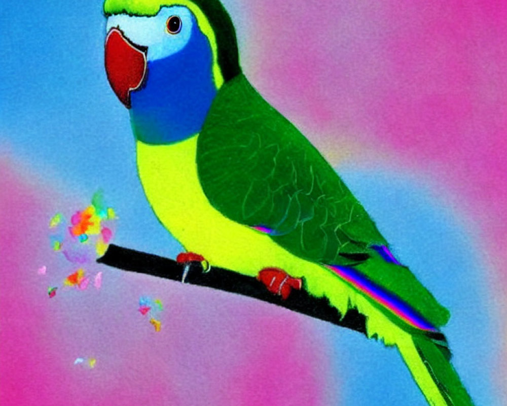 Vibrant Parrot Illustration on Branch with Abstract Background