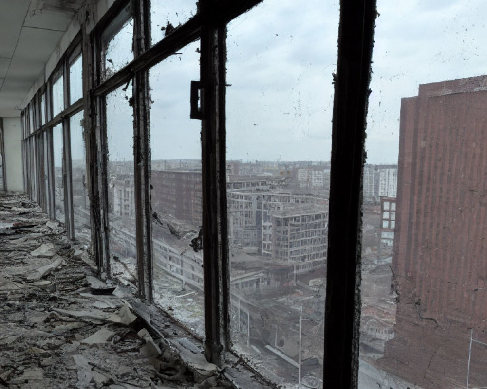 Derelict interior of abandoned building with urban decay and debris.