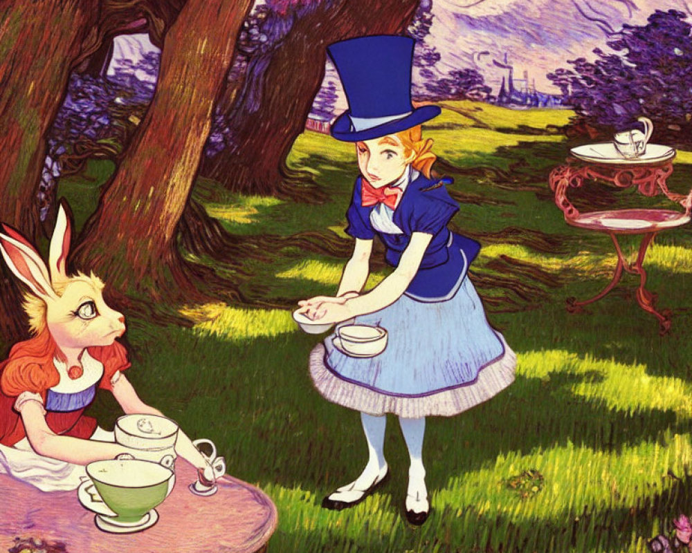 Whimsical Alice in Wonderland Tea Party Illustration