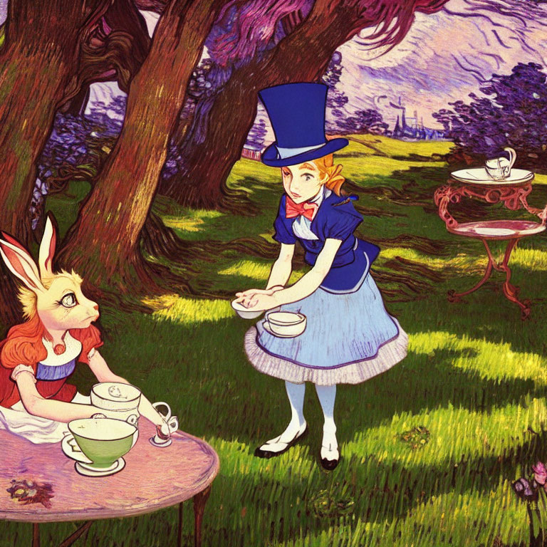 Whimsical Alice in Wonderland Tea Party Illustration