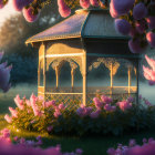 Ornate Gazebo Surrounded by Vibrant Blooms and Foliage