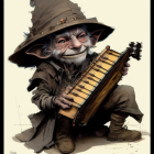 Whimsical elderly man creature playing string instrument